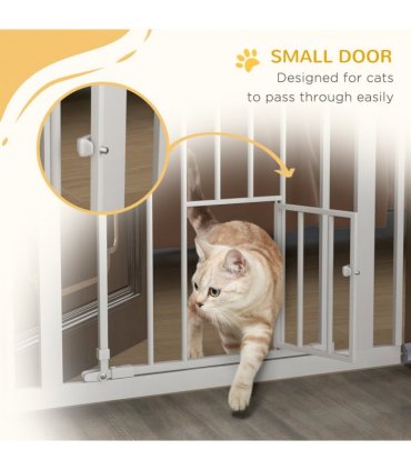 PawHut Extra Tall Dog Gate with Cat Door Auto Close for Stairs 74-80 cm Wide