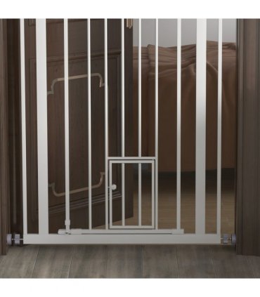 PawHut Extra Tall Dog Gate with Cat Door Auto Close for Stairs 74-80 cm Wide