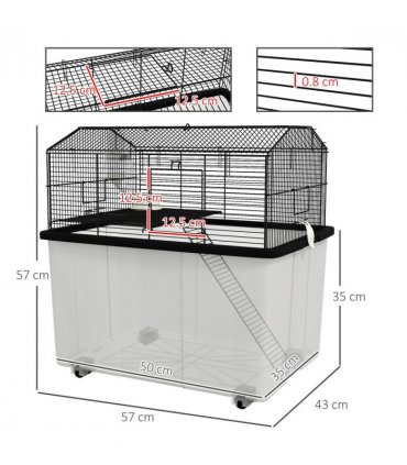 PawHut Hamster Cage, Two-Tier Gerbil Cage w/ Deep Bottom, Ramp, Food Dish