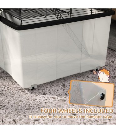 PawHut Hamster Cage, Two-Tier Gerbil Cage w/ Deep Bottom, Ramp, Food Dish