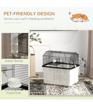 PawHut Hamster Cage, Two-Tier Gerbil Cage w/ Deep Bottom, Ramp, Food Dish