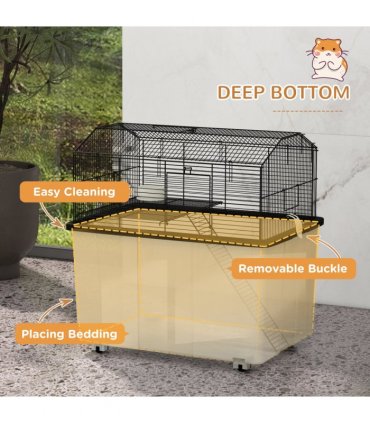 PawHut Hamster Cage, Two-Tier Gerbil Cage w/ Deep Bottom, Ramp, Food Dish