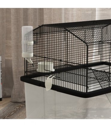 PawHut Hamster Cage, Two-Tier Gerbil Cage w/ Deep Bottom, Ramp, Food Dish