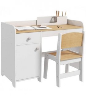 ZONEKIZ Kids Desk and Chair Set for 3-6 Year Old with Storage Drawer, White