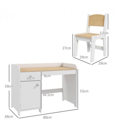 ZONEKIZ Kids Desk and Chair Set for 3-6 Year Old with Storage Drawer, White