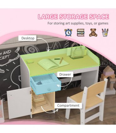 ZONEKIZ Kids Desk and Chair Set for 3-6 Year Old with Storage Drawer, White