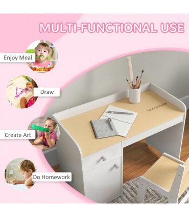 ZONEKIZ Kids Desk and Chair Set for 3-6 Year Old with Storage Drawer, White