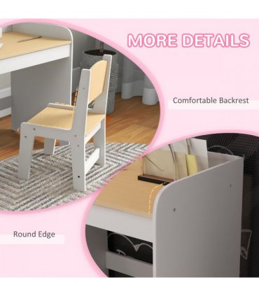 ZONEKIZ Kids Desk and Chair Set for 3-6 Year Old with Storage Drawer, White