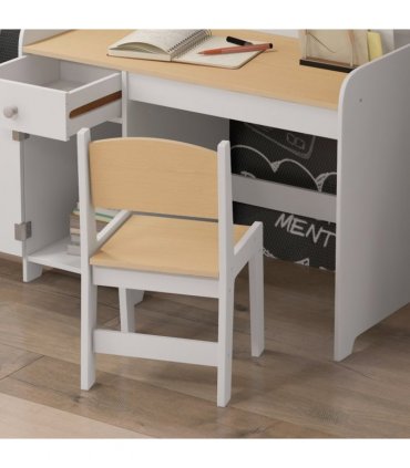 ZONEKIZ Kids Desk and Chair Set for 3-6 Year Old with Storage Drawer, White