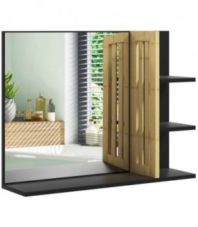 HOMCOM Bathroom Mirror Wall Mount Vanity Mirror with 4 Storage Shelves, Black