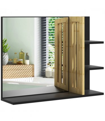 HOMCOM Bathroom Mirror Wall Mount Vanity Mirror with 4 Storage Shelves, Black