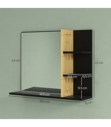 HOMCOM Bathroom Mirror Wall Mount Vanity Mirror with 4 Storage Shelves, Black