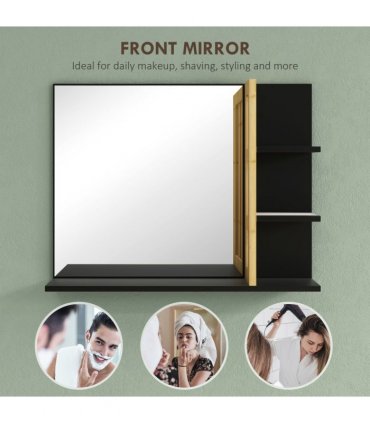 HOMCOM Bathroom Mirror Wall Mount Vanity Mirror with 4 Storage Shelves, Black