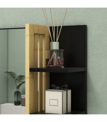 HOMCOM Bathroom Mirror Wall Mount Vanity Mirror with 4 Storage Shelves, Black
