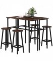 HOMCOM 6-Piece Industrial Bar Table Set, 2 Kitchen Tables with 4 Stools, Brown