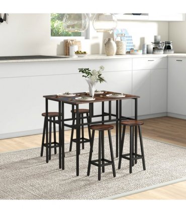 HOMCOM 6-Piece Industrial Bar Table Set, 2 Kitchen Tables with 4 Stools, Brown