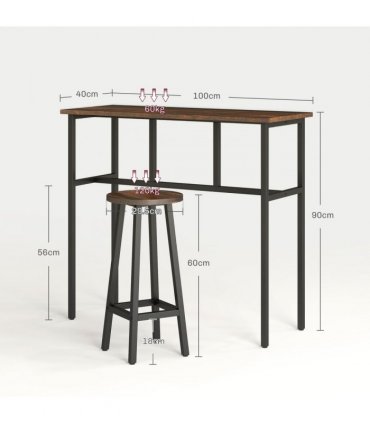 HOMCOM 6-Piece Industrial Bar Table Set, 2 Kitchen Tables with 4 Stools, Brown
