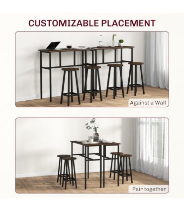 HOMCOM 6-Piece Industrial Bar Table Set, 2 Kitchen Tables with 4 Stools, Brown