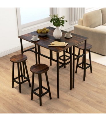 HOMCOM 6-Piece Industrial Bar Table Set, 2 Kitchen Tables with 4 Stools, Brown