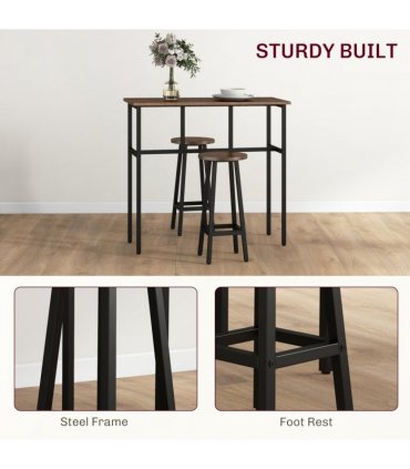 HOMCOM 6-Piece Industrial Bar Table Set, 2 Kitchen Tables with 4 Stools, Brown
