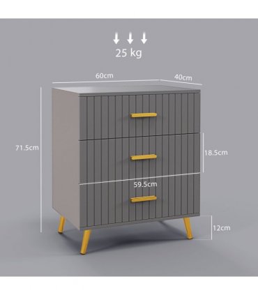 HOMCOM Bedroom Chest of Drawers, 3-Drawer Dresser with Aluminium Legs