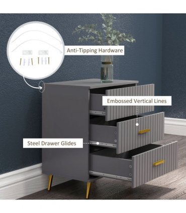 HOMCOM Bedroom Chest of Drawers, 3-Drawer Dresser with Aluminium Legs