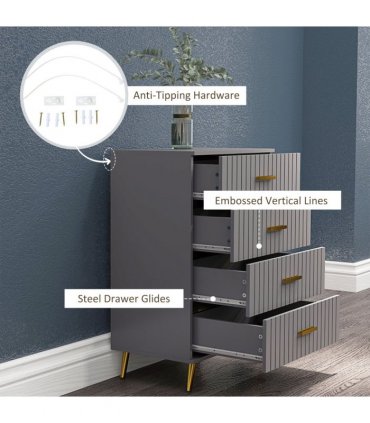 HOMCOM Bedroom Chest of Drawers, 4-Drawer Dresser with Aluminium Legs