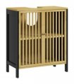 HOMCOM Under Sink Bathroom Cabinet, Bamboo Sink Storage Cabinet Slat Doors