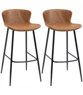 HOMCOM Bar Stools Set of 2, PU Leather Bar Chairs with Back and Steel Legs