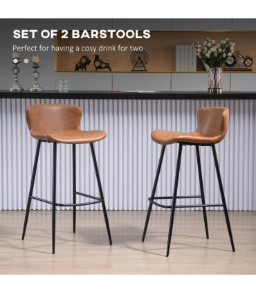 HOMCOM Bar Stools Set of 2, PU Leather Bar Chairs with Back and Steel Legs
