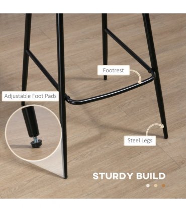 HOMCOM Bar Stools Set of 2, PU Leather Bar Chairs with Back and Steel Legs