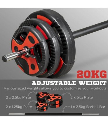 SPORTNOW 20kg Adjustable Barbell Weights Set for Home Gym Strength Training