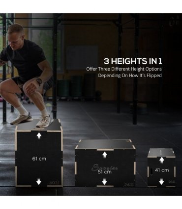 SPORTNOW 41/51/61cm Plyometric Jump Box, Wooden Plyo Box for Home Gym