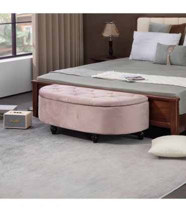 HOMCOM Semi-Circle Storage Ottoman Bench Tufted Upholstered Accent Footrest