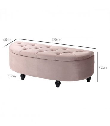 HOMCOM Semi-Circle Storage Ottoman Bench Tufted Upholstered Accent Footrest