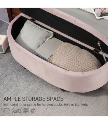 HOMCOM Semi-Circle Storage Ottoman Bench Tufted Upholstered Accent Footrest