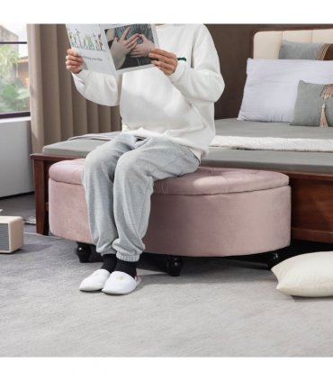 HOMCOM Semi-Circle Storage Ottoman Bench Tufted Upholstered Accent Footrest
