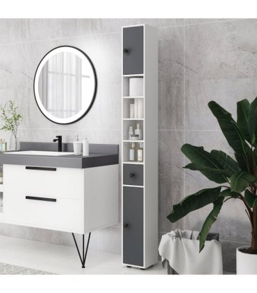 kleankin Slim Bathroom Cabinet, Toilet Roll Storage w/ Open Shelves, Grey