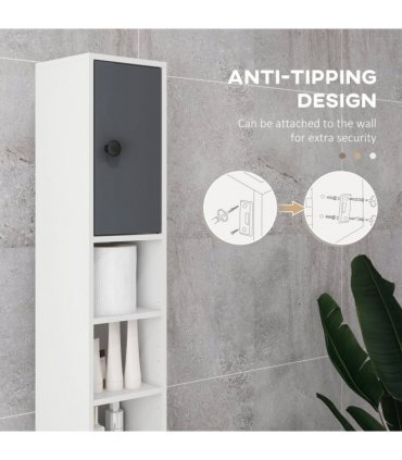 kleankin Slim Bathroom Cabinet, Toilet Roll Storage w/ Open Shelves, Grey