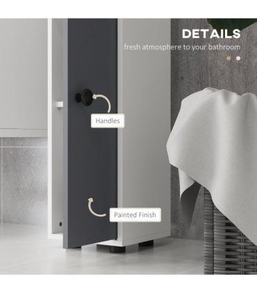 kleankin Slim Bathroom Cabinet, Toilet Roll Storage w/ Open Shelves, Grey