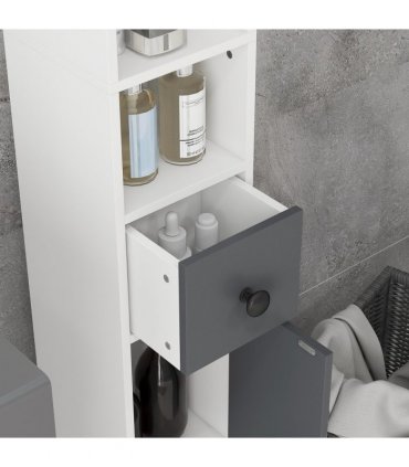 kleankin Slim Bathroom Cabinet, Toilet Roll Storage w/ Open Shelves, Grey