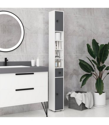 kleankin Slim Bathroom Cabinet, Toilet Roll Storage w/ Open Shelves, Grey