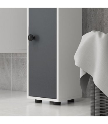 kleankin Slim Bathroom Cabinet, Toilet Roll Storage w/ Open Shelves, Grey