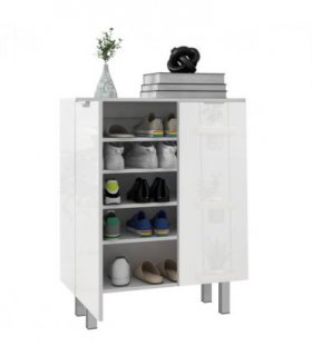 HOMCOM Shoe Storage Cabinet with Soft-Close Hinges & Adjust Shelves, High Gloss