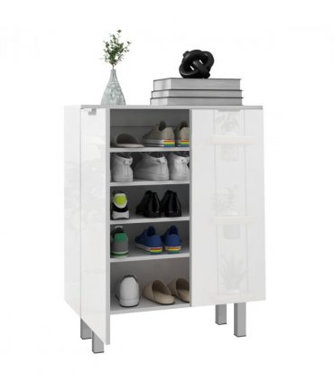 HOMCOM Shoe Storage Cabinet with Soft-Close Hinges & Adjust Shelves, High Gloss