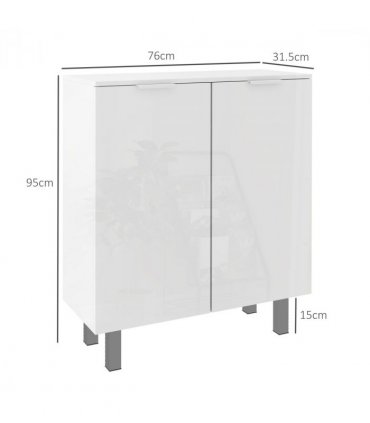 HOMCOM Shoe Storage Cabinet with Soft-Close Hinges & Adjust Shelves, High Gloss