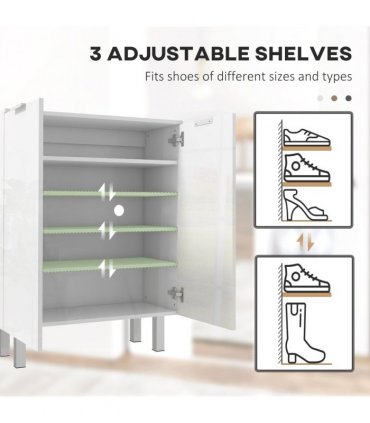 HOMCOM Shoe Storage Cabinet with Soft-Close Hinges & Adjust Shelves, High Gloss