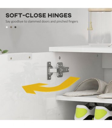 HOMCOM Shoe Storage Cabinet with Soft-Close Hinges & Adjust Shelves, High Gloss