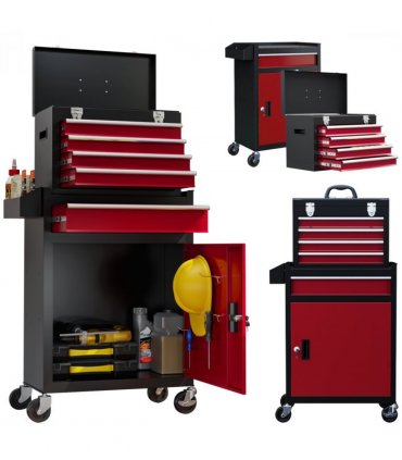 HOMCOM Tool Cabinet on Wheels with 5 Drawers Top Tool Chest Roller Cabinet Combo