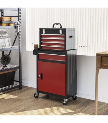 HOMCOM Tool Cabinet on Wheels with 5 Drawers Top Tool Chest Roller Cabinet Combo